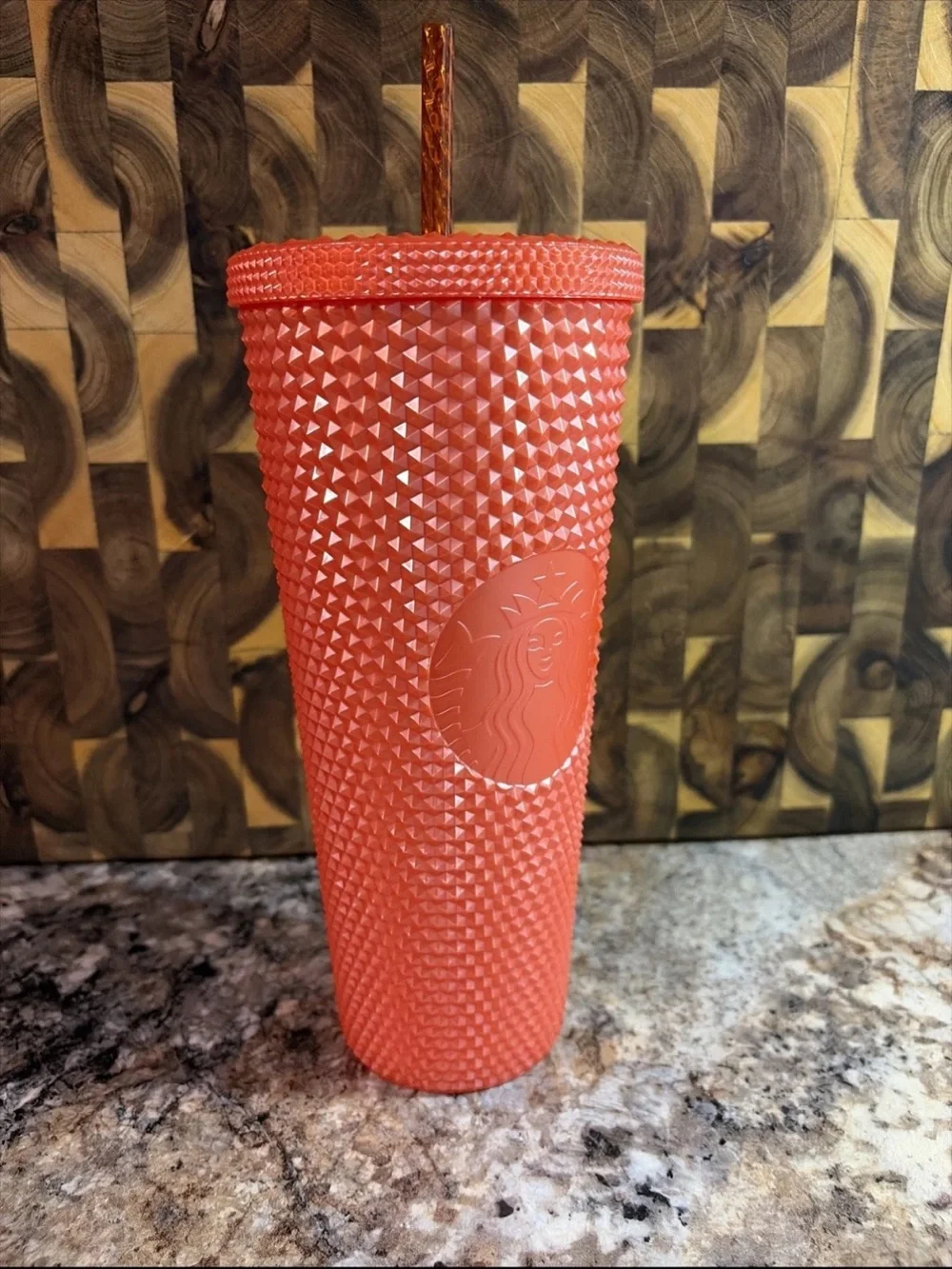 Starbucks Coral Studded Tumbler with Matching Lid and Straw